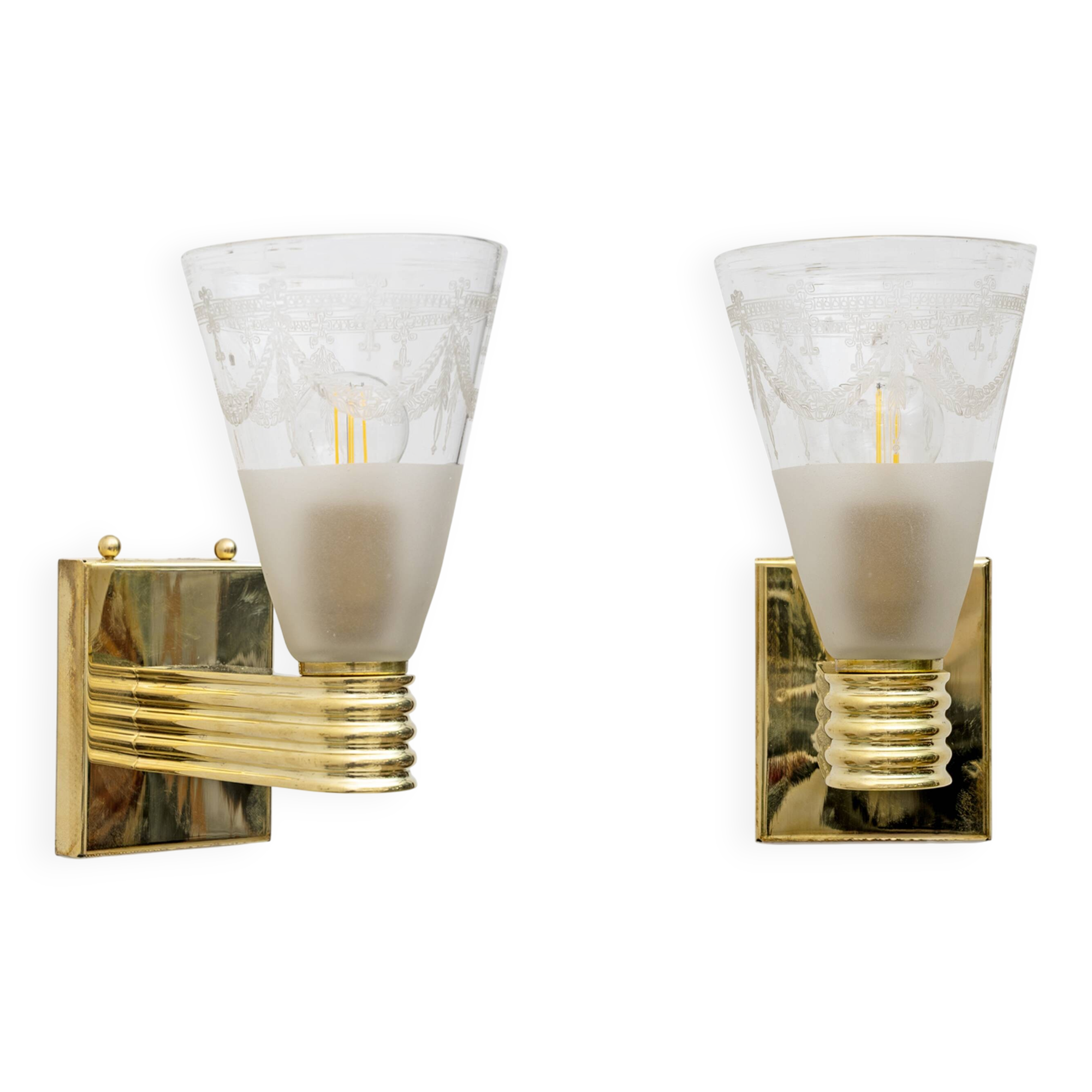 Mid-century Domus Blown and Angraved Murano Glass Sconces, Pair
