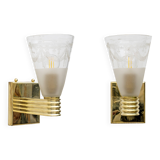 Mid-century Domus Blown and Angraved Murano Glass Sconces, Pair