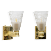 Mid-century Domus Blown and Angraved Murano Glass Sconces, Pair