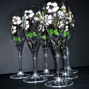 Perrier Jouet set of 6 Anemone Cuvée Belle Epoque champagne flutes in Gallé enamelled crystal