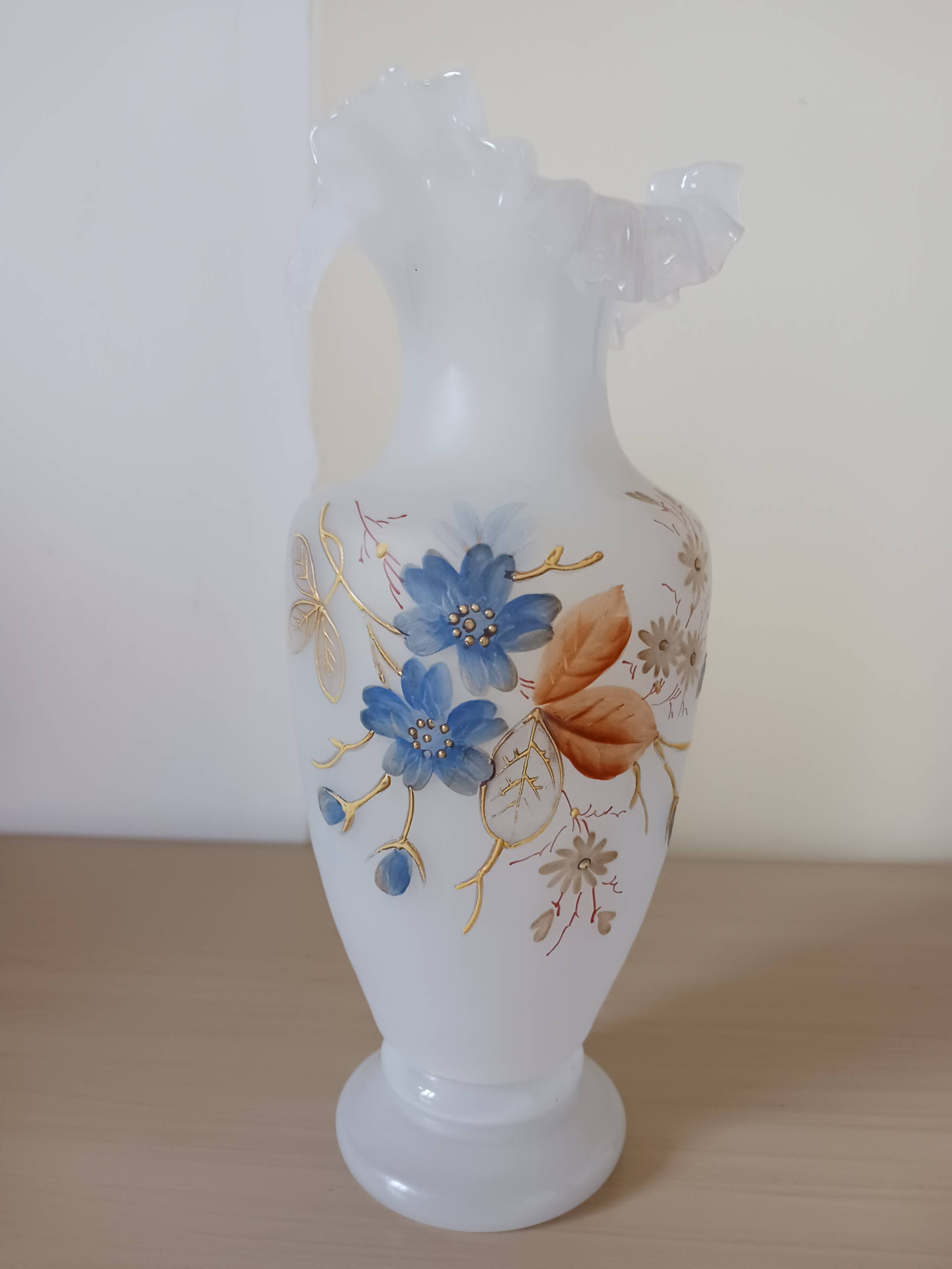 Antique vase, opalescent and floral.