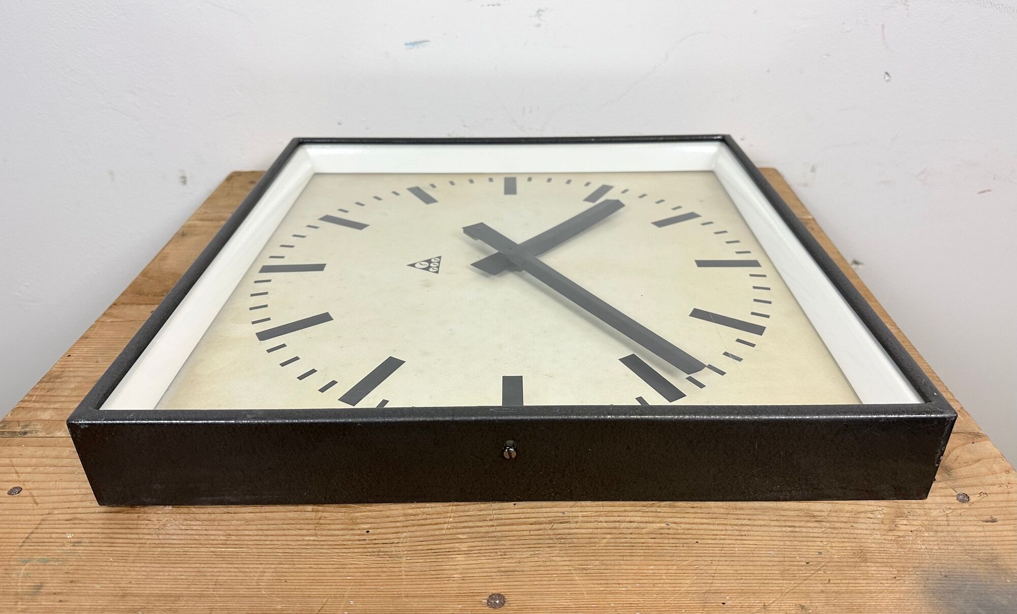 Dark grey square wall clock from pragotron, 1960s