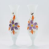 Paire de vases en opaline peints à la main
