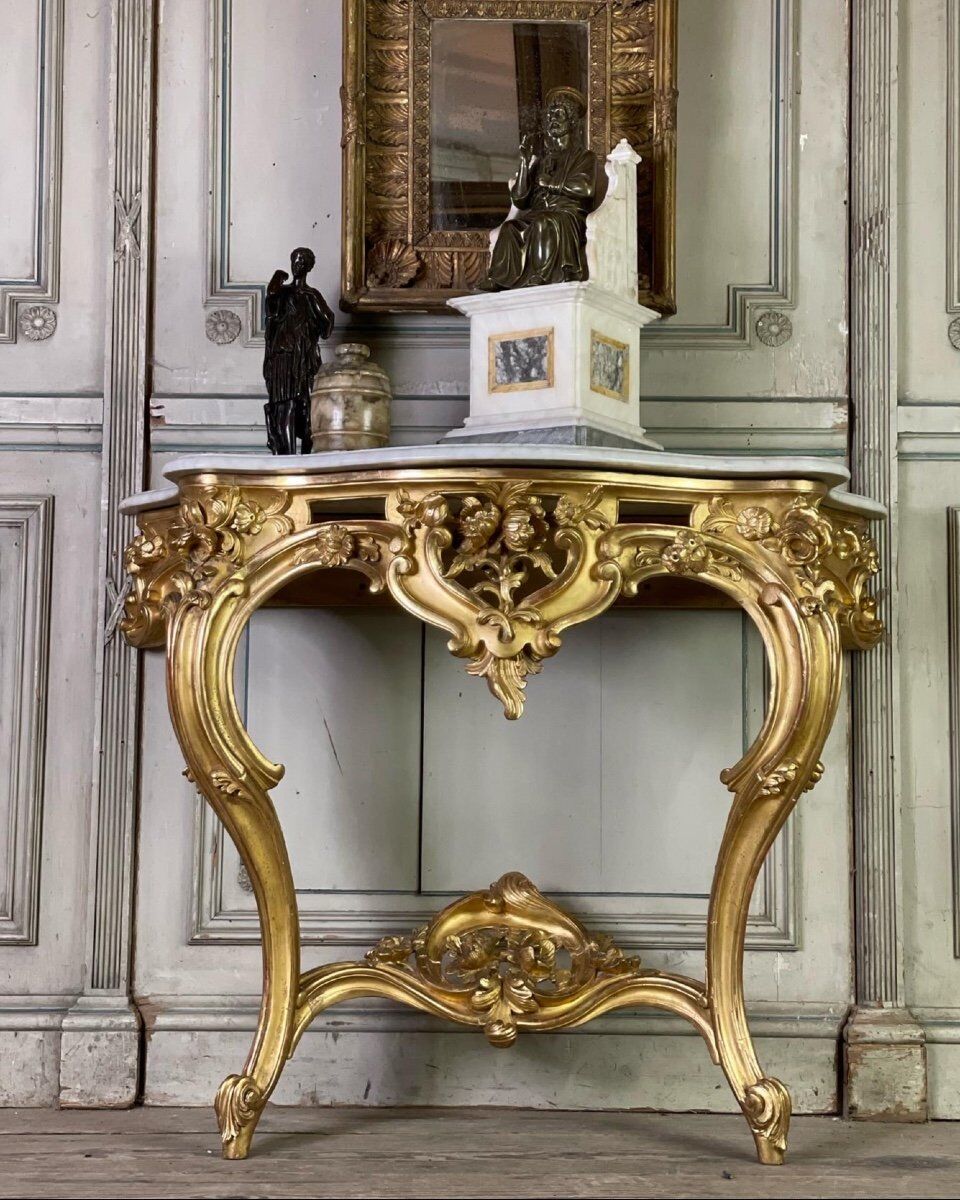Louis XV style console table in gilded wood, 19th century