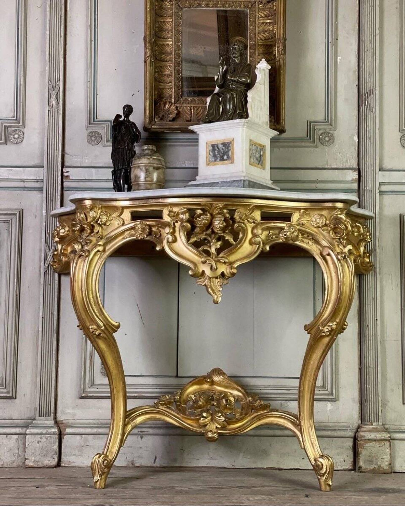 Louis XV style console table in gilded wood, 19th century