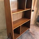 1960's vintage bookcase blond walnut and compass feet