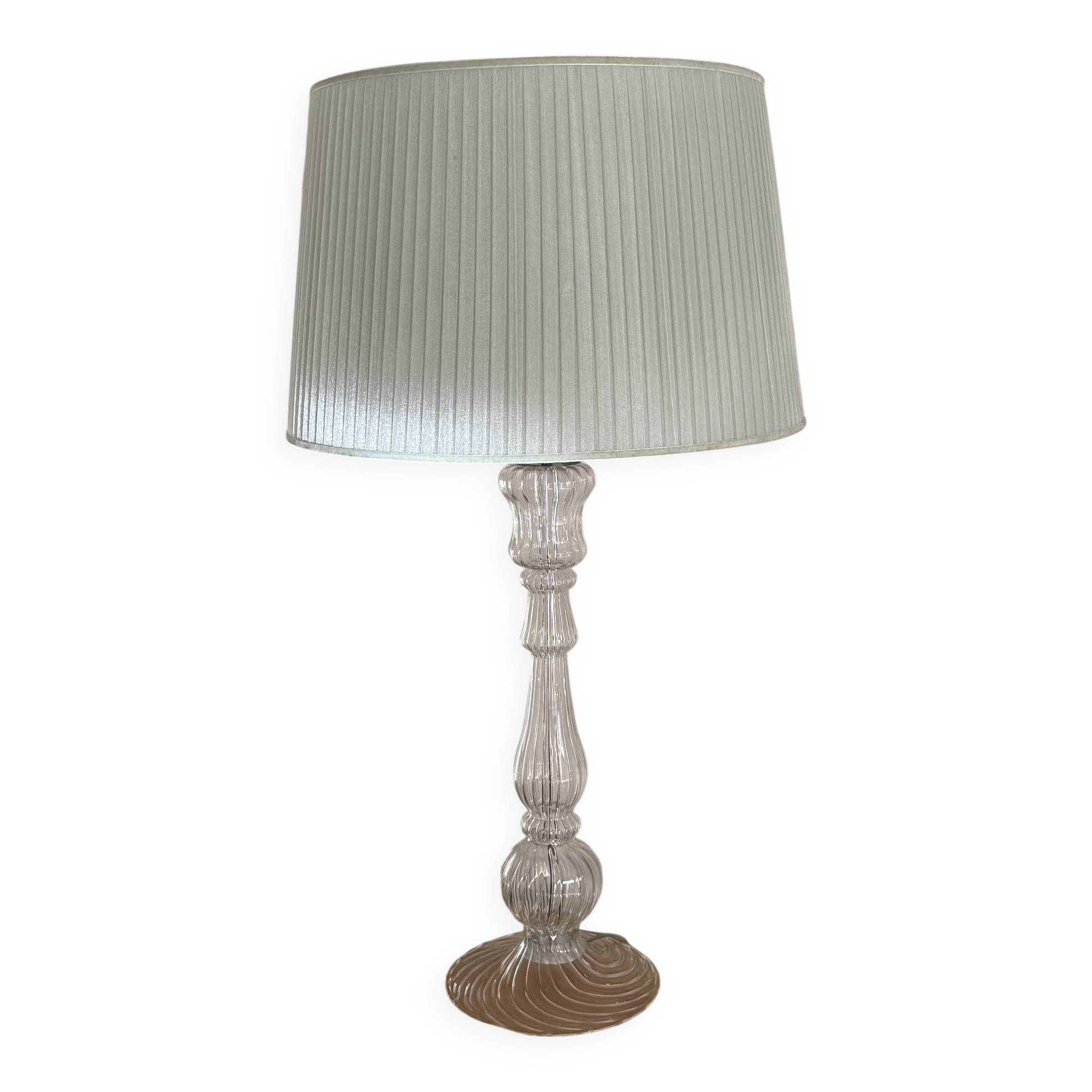 Table lamp – Murano glass base – White pleated shade