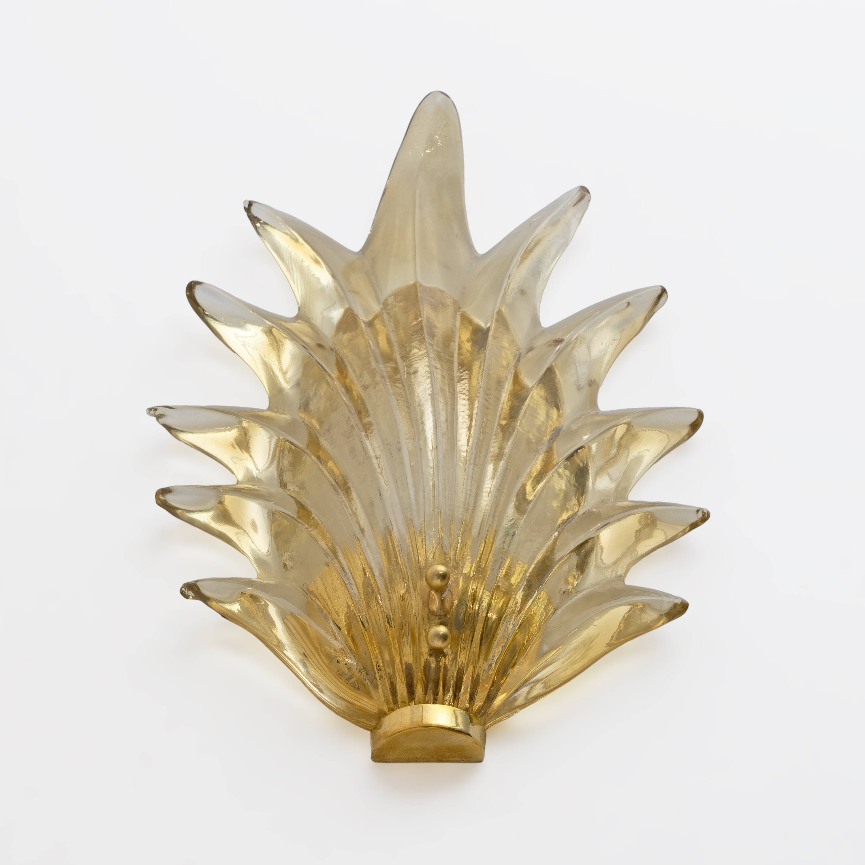 Pair Barovier & Toso Style Modern Italian Murano Glass Leaf Sconces