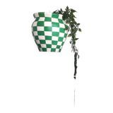 Checkerboard pattern clay pot