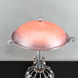 Important Stylized Wrought Iron Lamp with Glass Dome, c. 1930