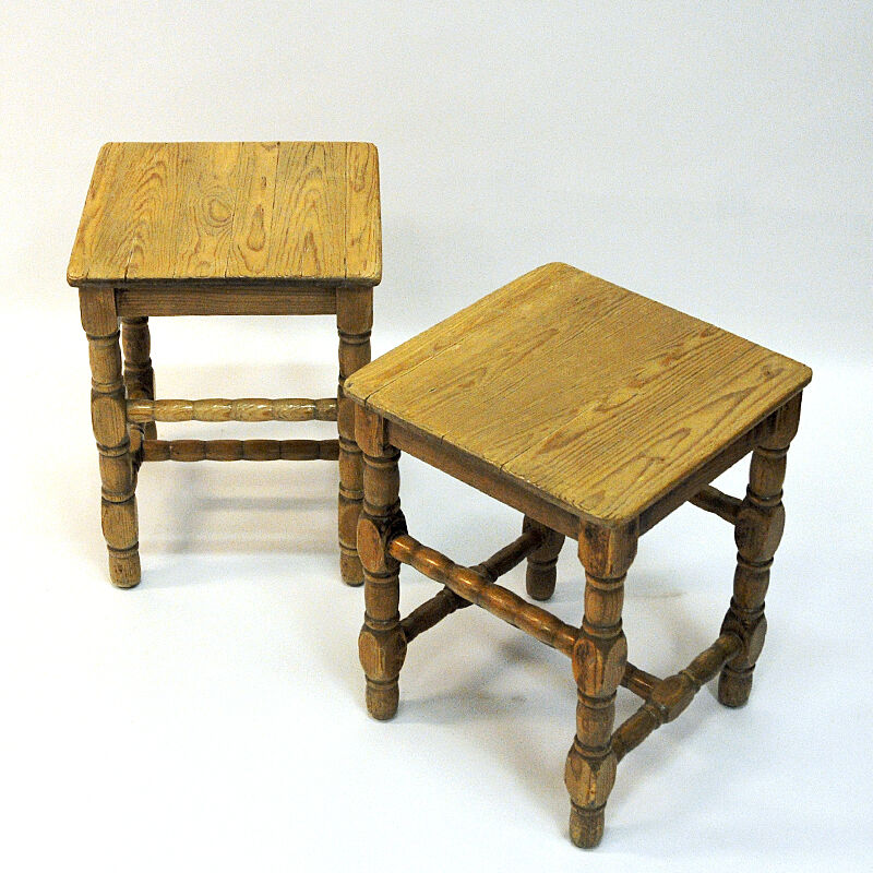Swedish Pine stool pair in barock style 1920s