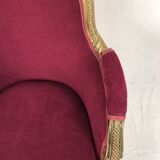 Bergère in gilded wood trimmed with fuchsia silk and velvet, art deco inspired by Louis XVI