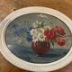 Tableau ancien bouquet de fleurs anémones encadré et signé Ch. Girardin