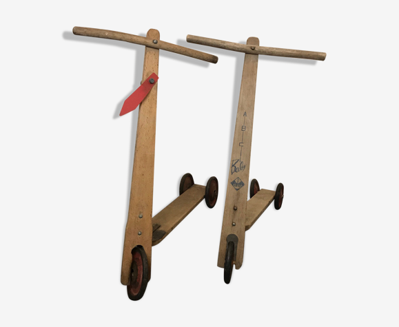 Jouet ancien lot deux trottinettes en bois années 1960