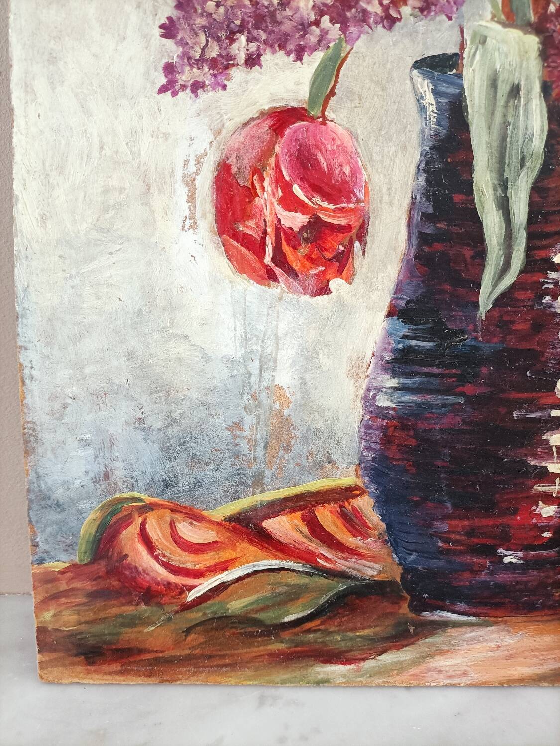 Vintage painting of a bouquet of lilac flowers