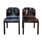 Pair of chairs in black lacquered wood Italy 70s