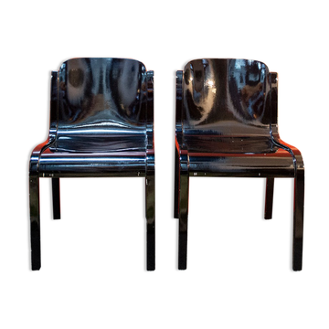 Paire de chaises en bois laqué noir Italie années 70