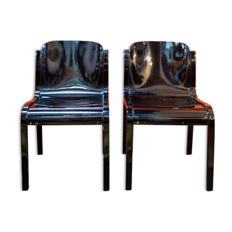 Pair of chairs in black lacquered wood Italy 70s