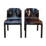 Paire de chaises en bois laqué noir Italie années 70