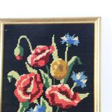 canvas bouquet of flowers in cross stitch, wall painting, vintage
