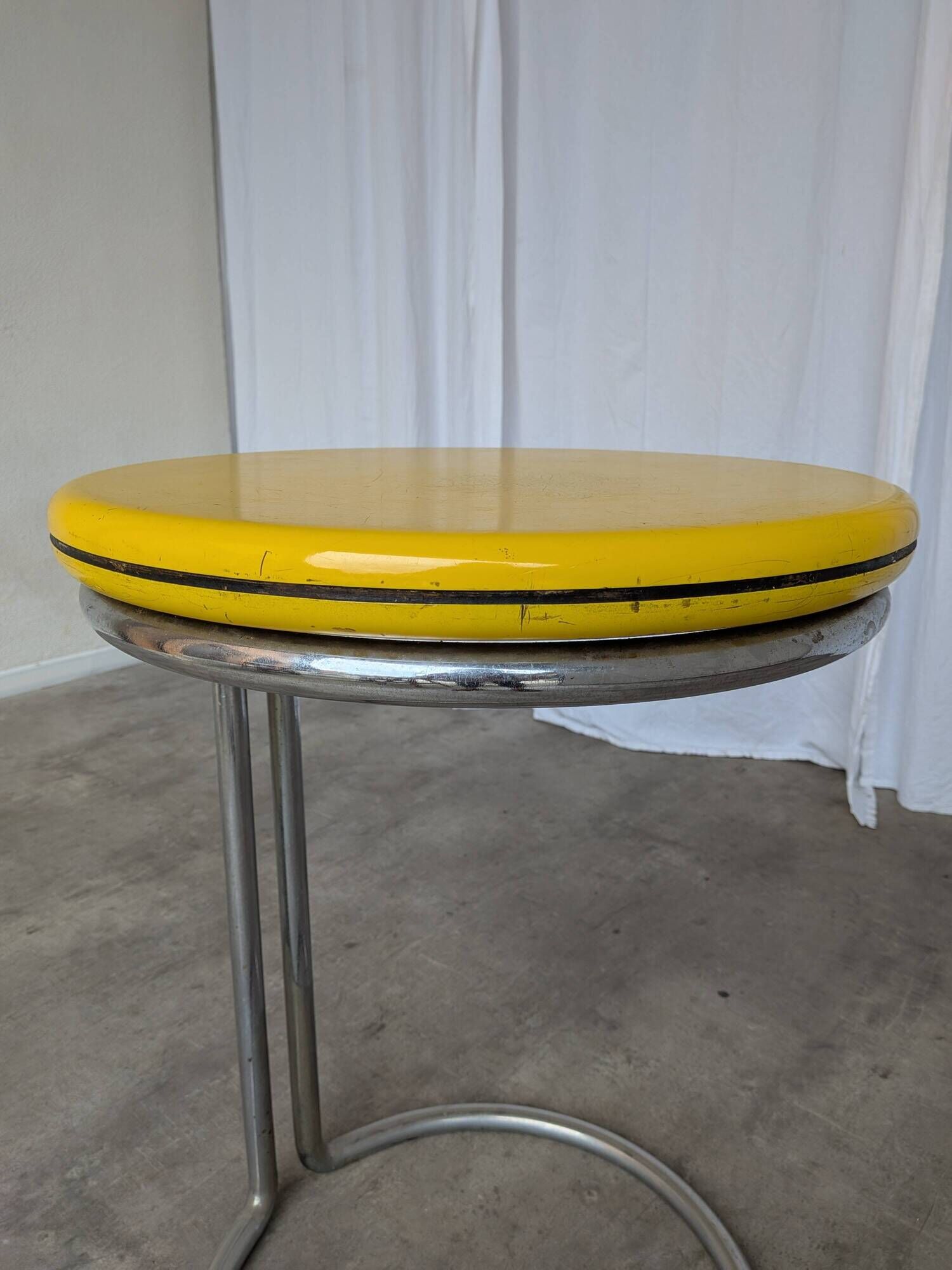 Vintage Yellow Bar Table: Chrome Bauhaus Style, 1970s High Coffee Table