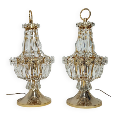 Paire de lampes de table en cristal. Espagne, années 1980.