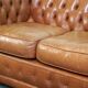 Chesterfield 2-seater sofa in light brown/cream English cowhide leather