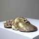 Small gilded bronze Oba mask from Bamoun, Cameroon, vintage Africa