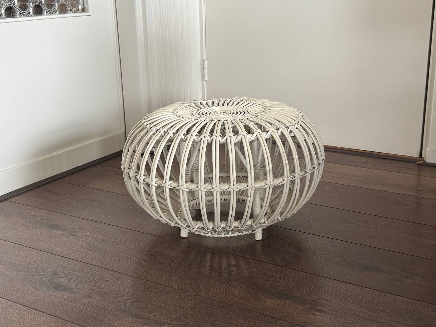 Mid Century Italian rattan bamboo Margherita Ottoman by Franco Albini