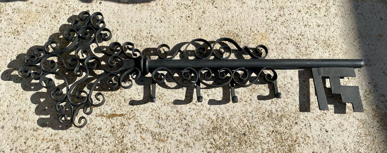 Key-shaped key holder and coat rack set, wrought iron