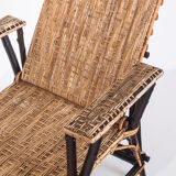 Wooden chaise longue, cannage and wicker - France, 1950s