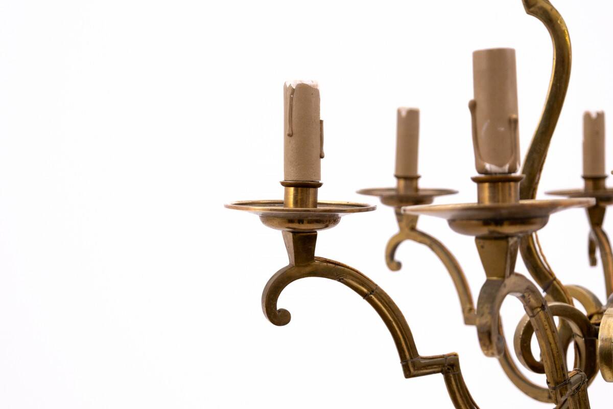 Brass chandelier, France, mid-20th century.
