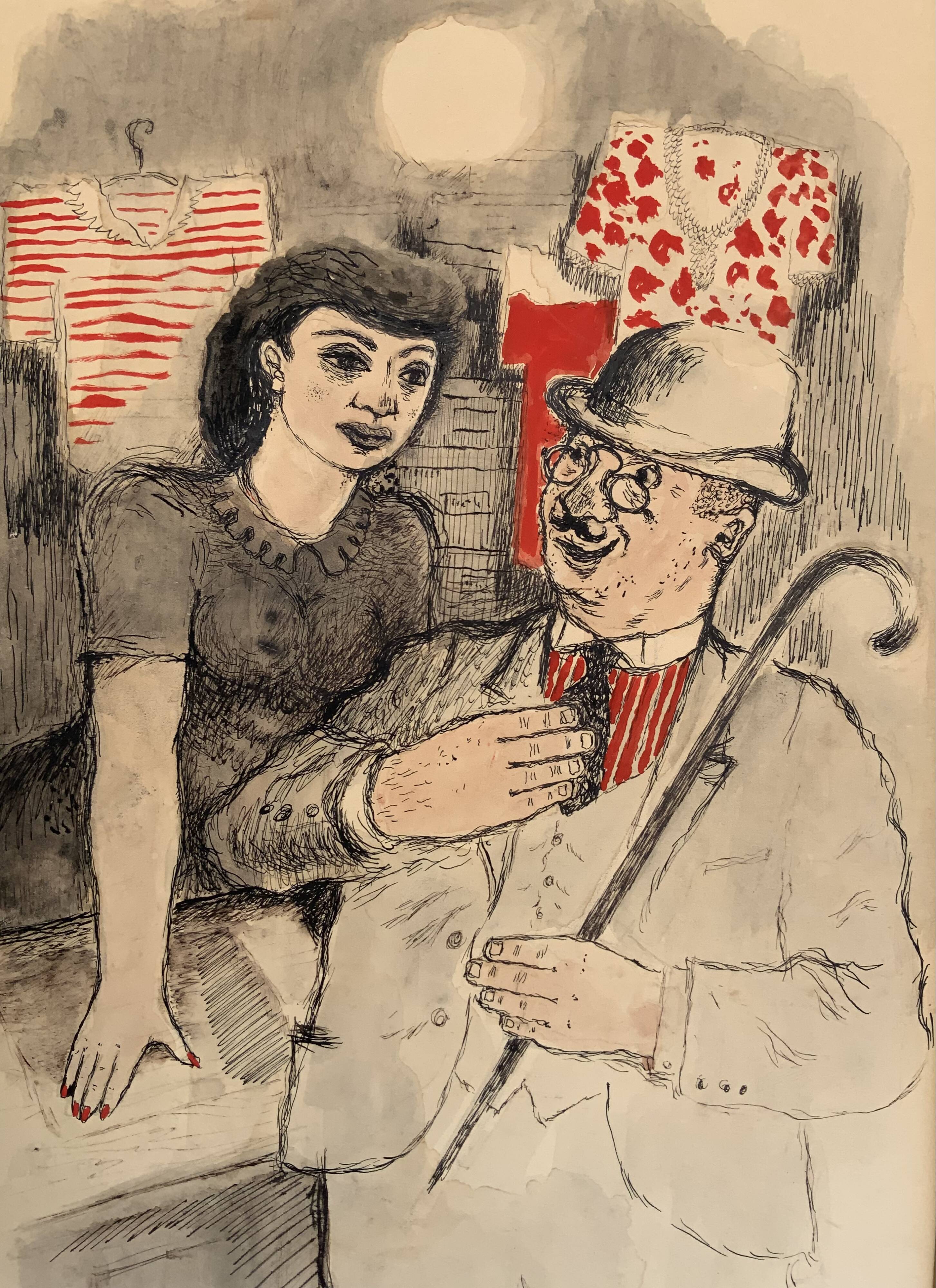 Vintage portait of gentleman and wooman by ink