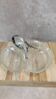 Vintage glass serving tray with silver-plated handle.