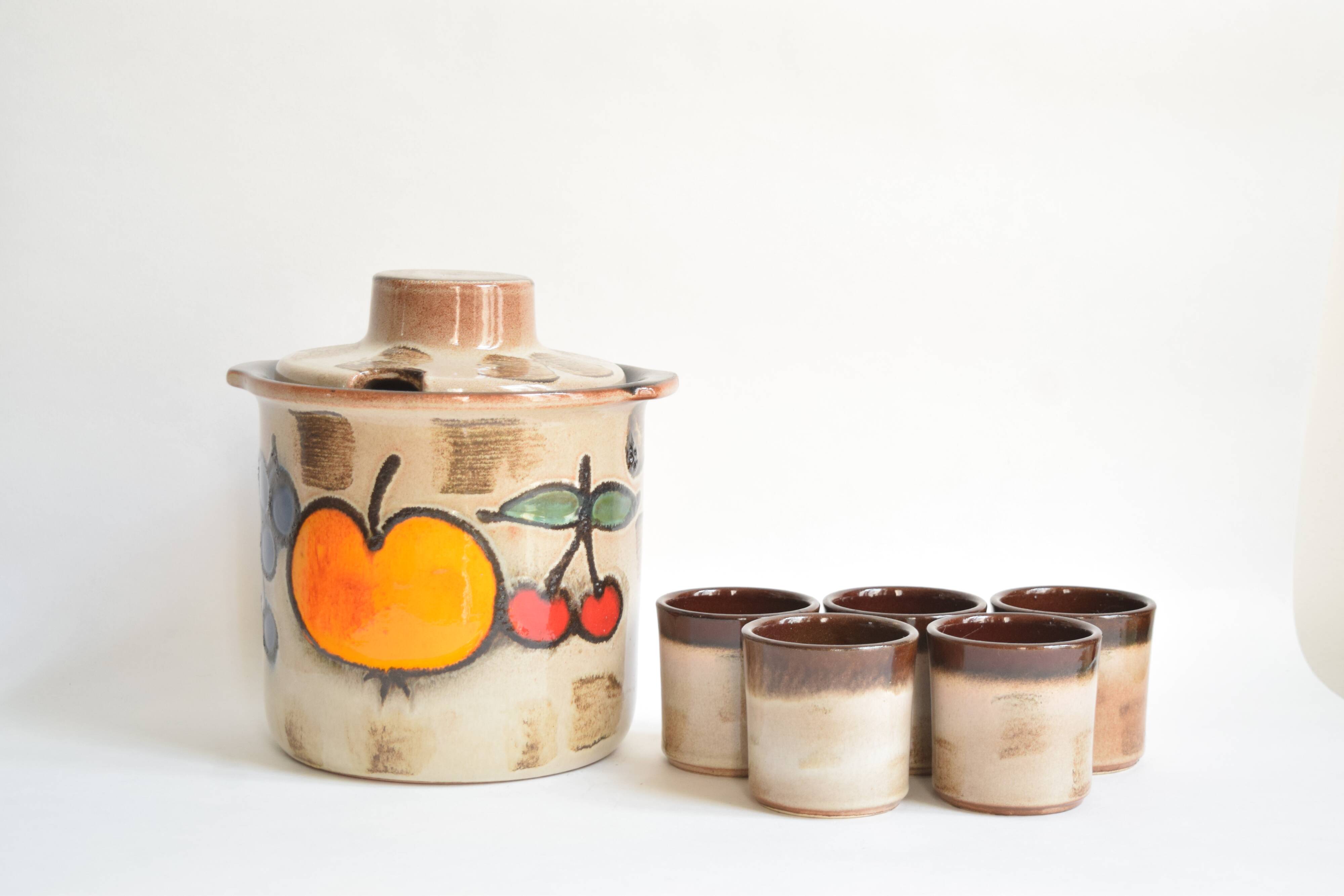 Scheurich Keramik - Model 860 - Vintage Cocktail Set - 1 Large Jug + 5 Cups - West Germany