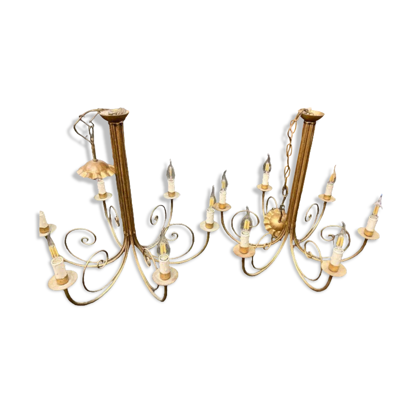 Pair of metal dore pendant lamps