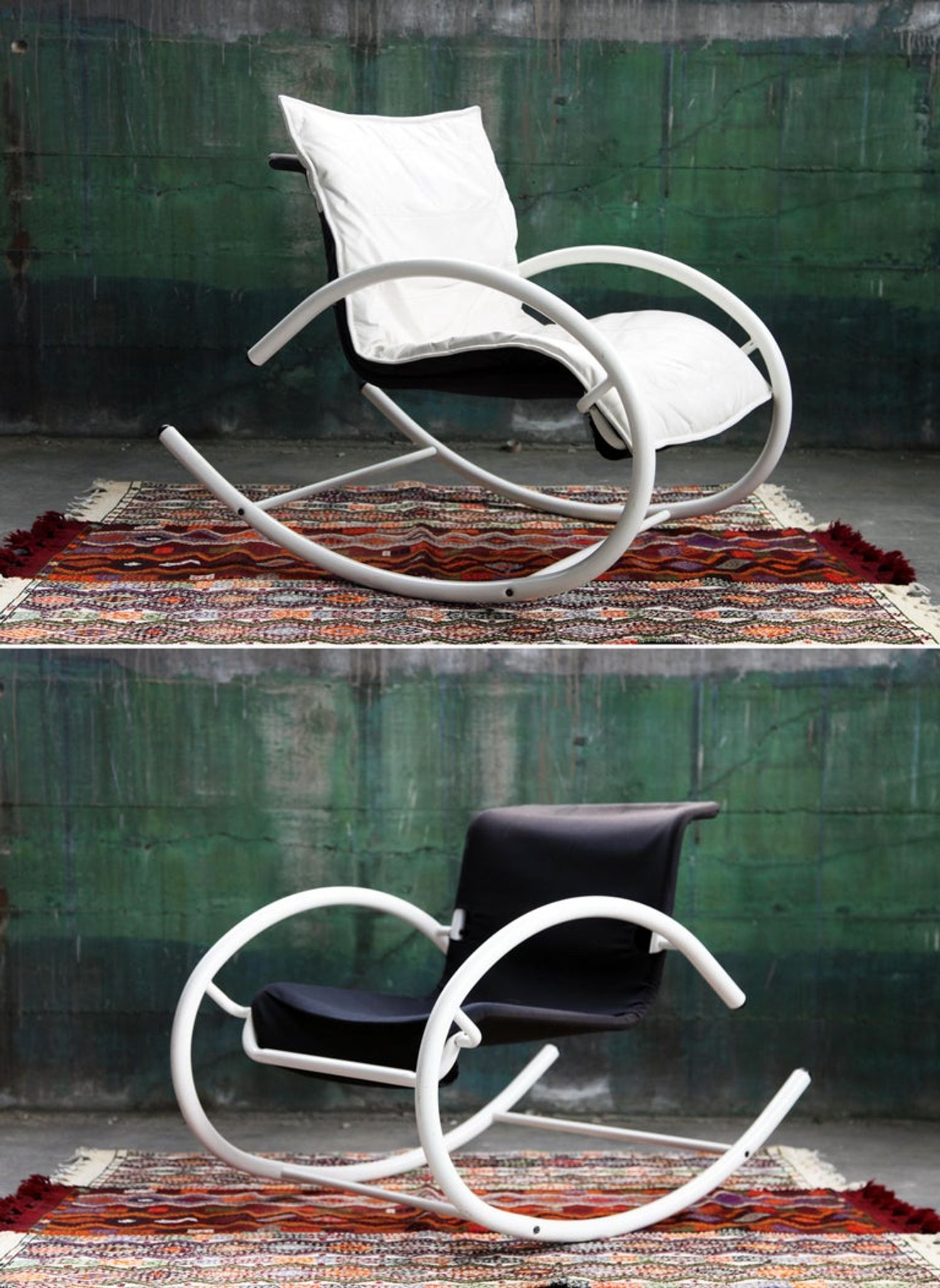 Rocking chair Memphis Ellipse leather Les Amisco with its cushion