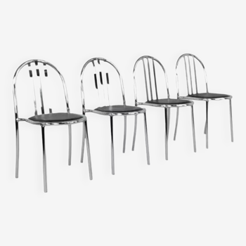 Set de chaises en acier chromé et simili cuir