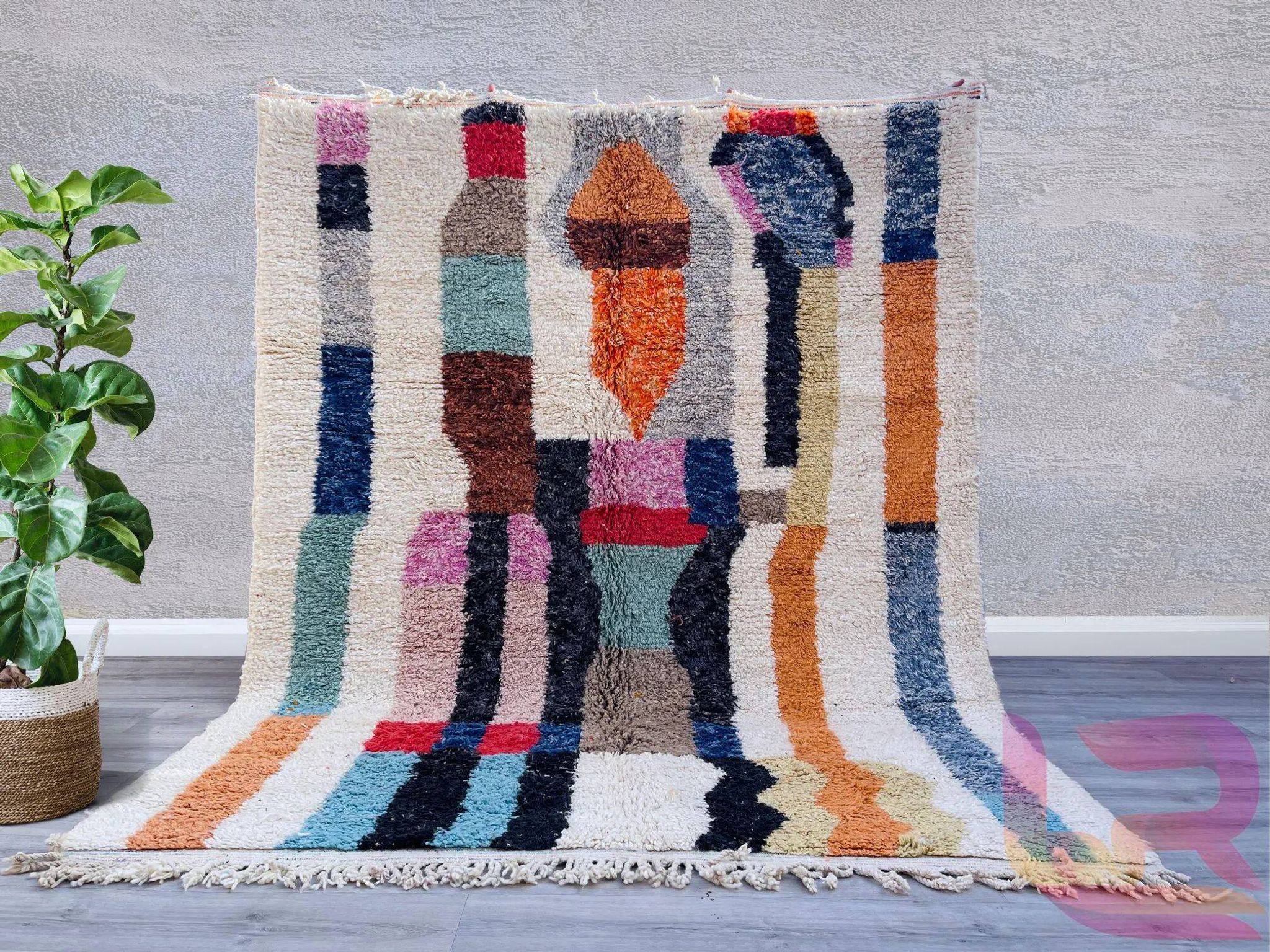 Authentic Moroccan wool rug handwoven, 250x150 cm
