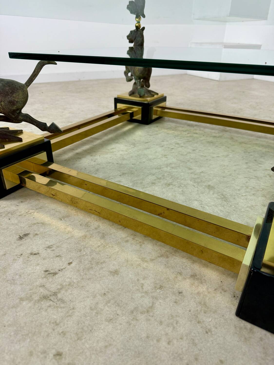 Old brass and gilded bronze table horses design from the 70s vintage Horses