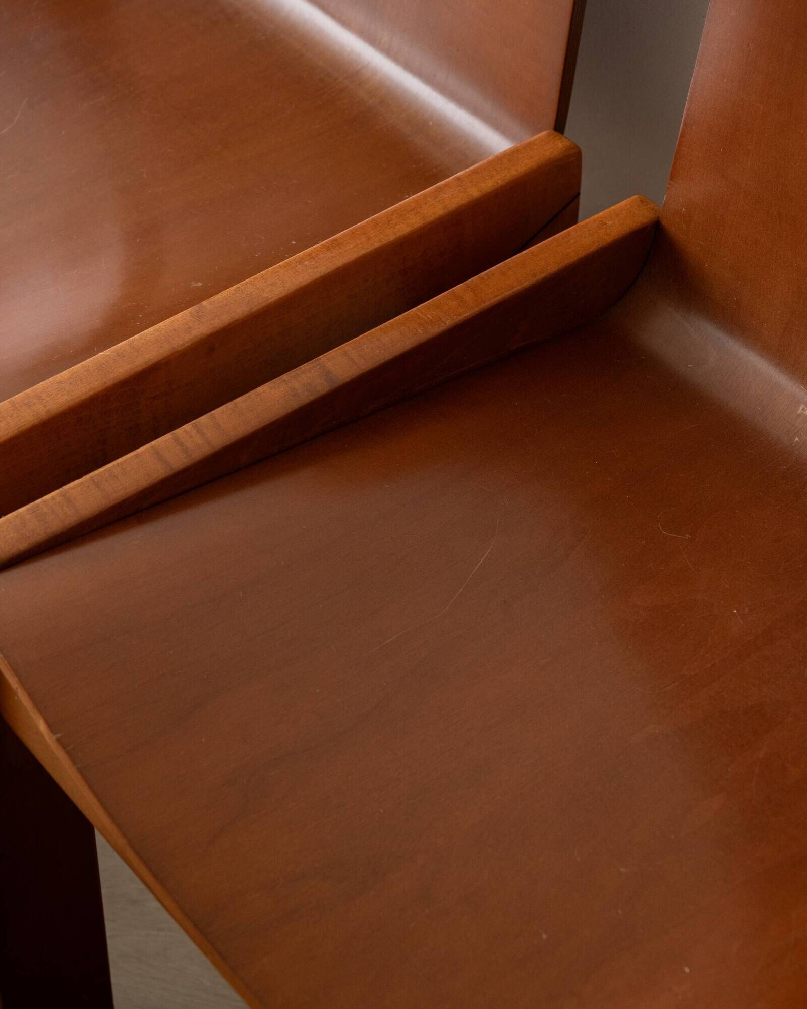 Italian Plywood Dining Chairs Attributed to Molteni, 1970s, Set of 4