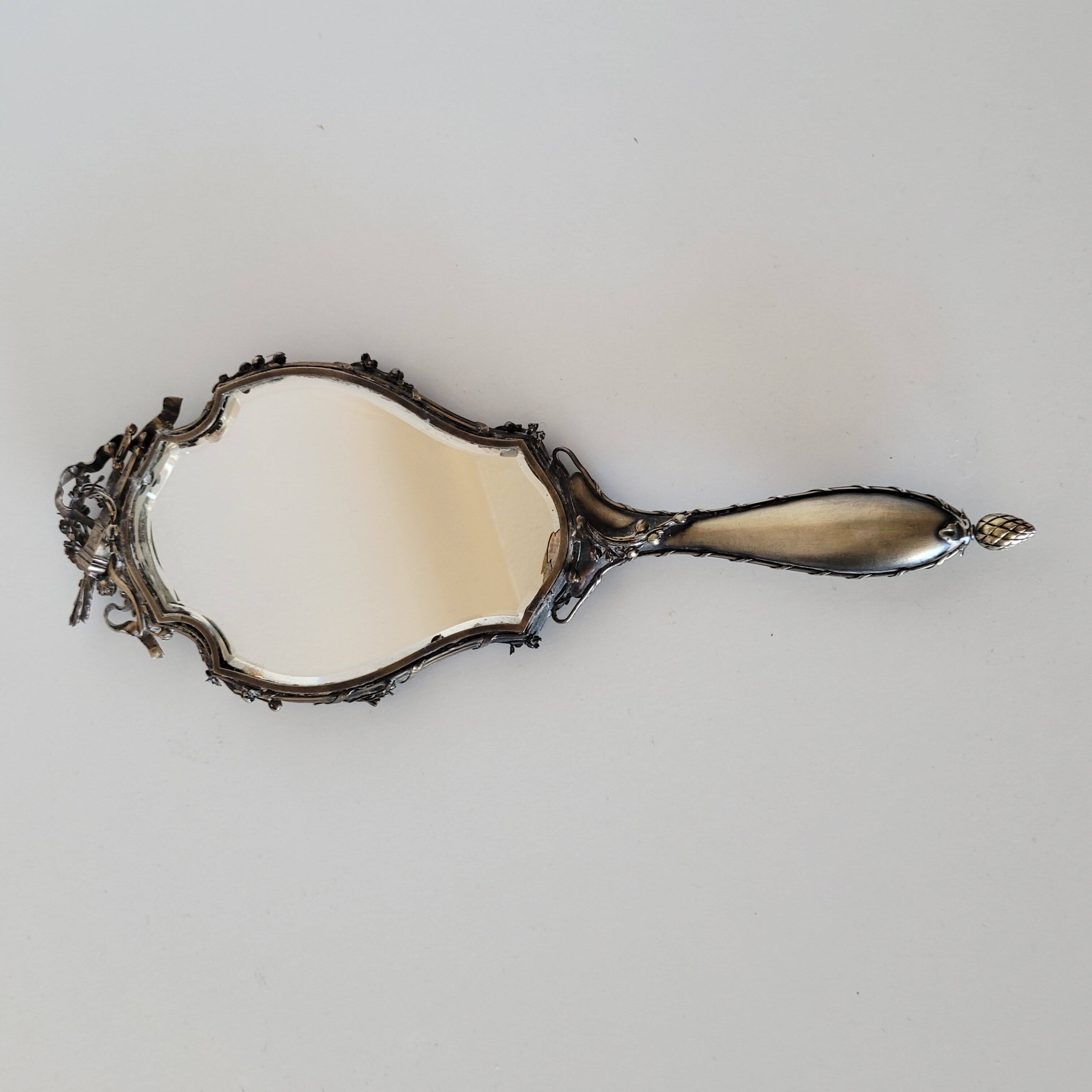 old double-sided hand-held mirror Henri Auguste SOLIÉ 1900