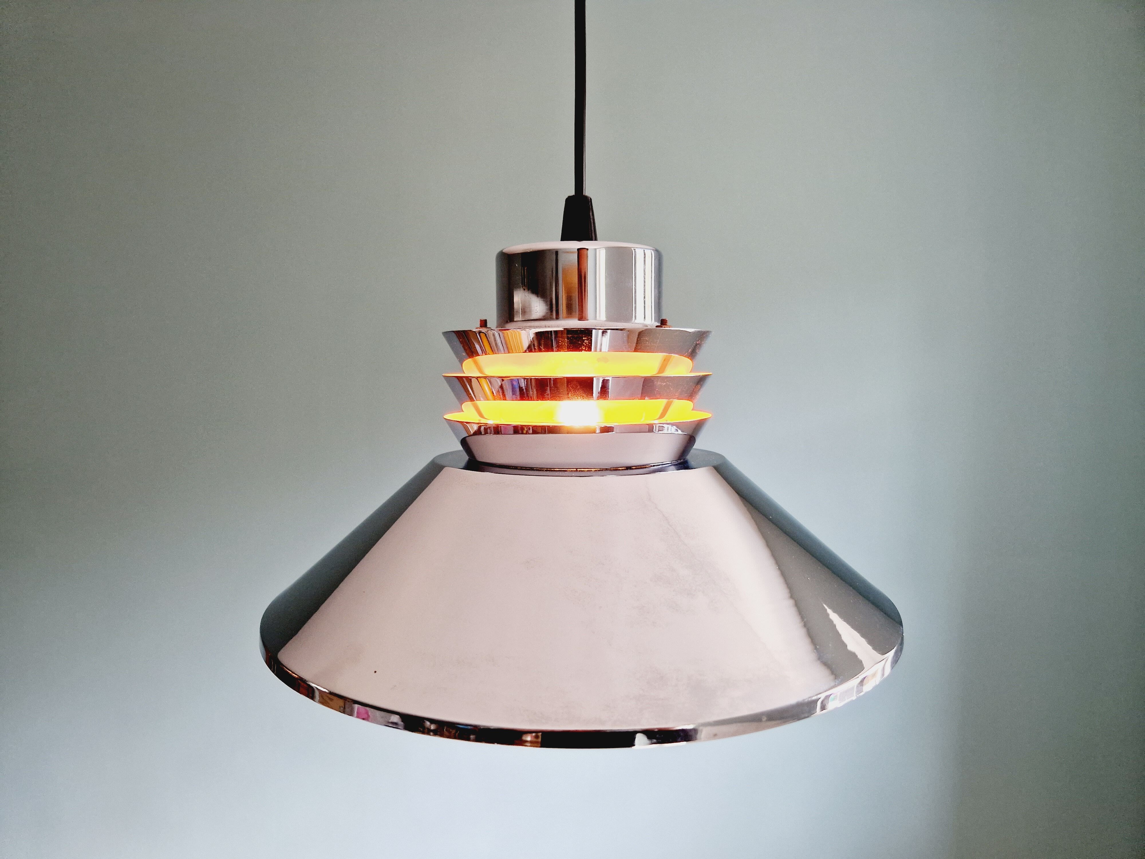 Chromed metal pendant lamp, Scandinavian design, 70s