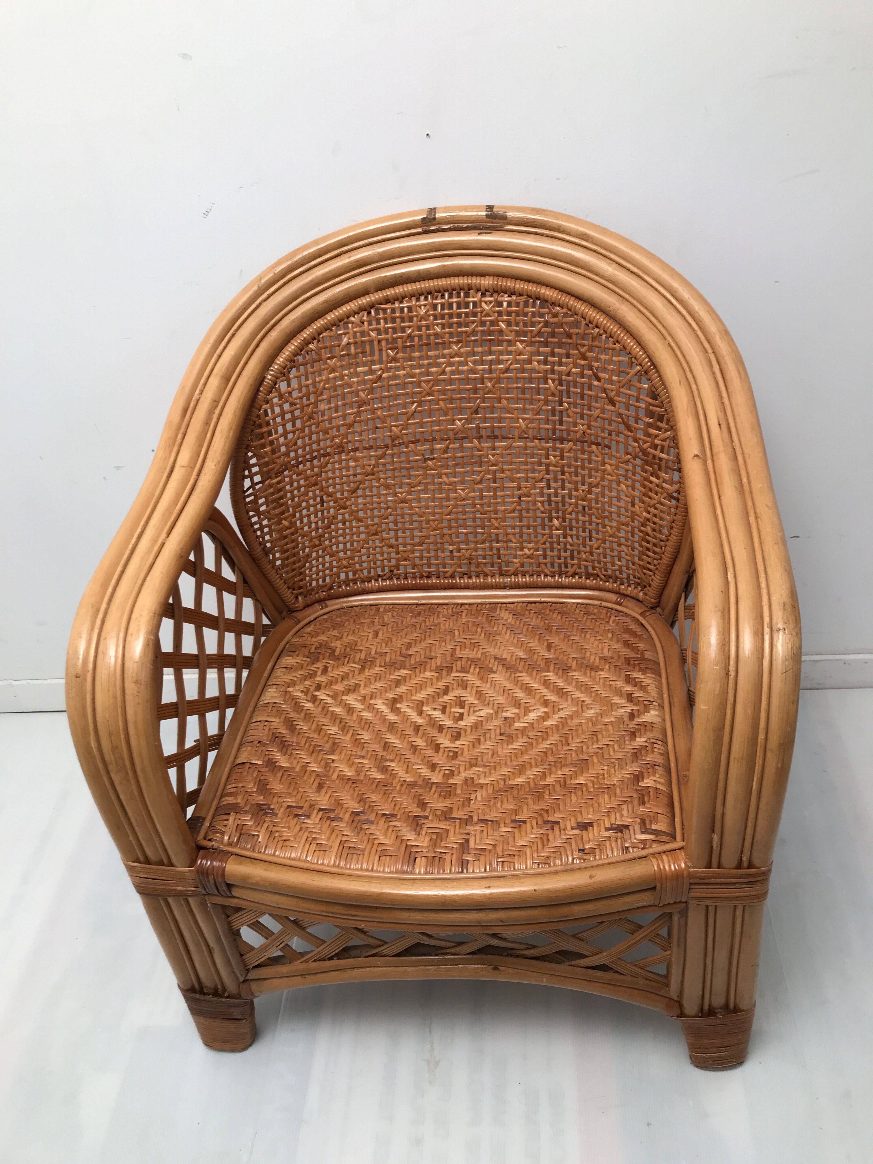 Canning rattan chair and vintage foot rests