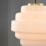 Mid-Century Italian Brass and Opaline Glass Pendant Lamp