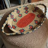 Plateau ovale souple vannerie vintage couleurs