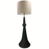 Brutalist ceramic floor lamp with bouclé shade, Dutch 1960s