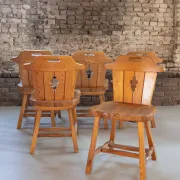 Set of four sculptural pine dining chairs – 1970s