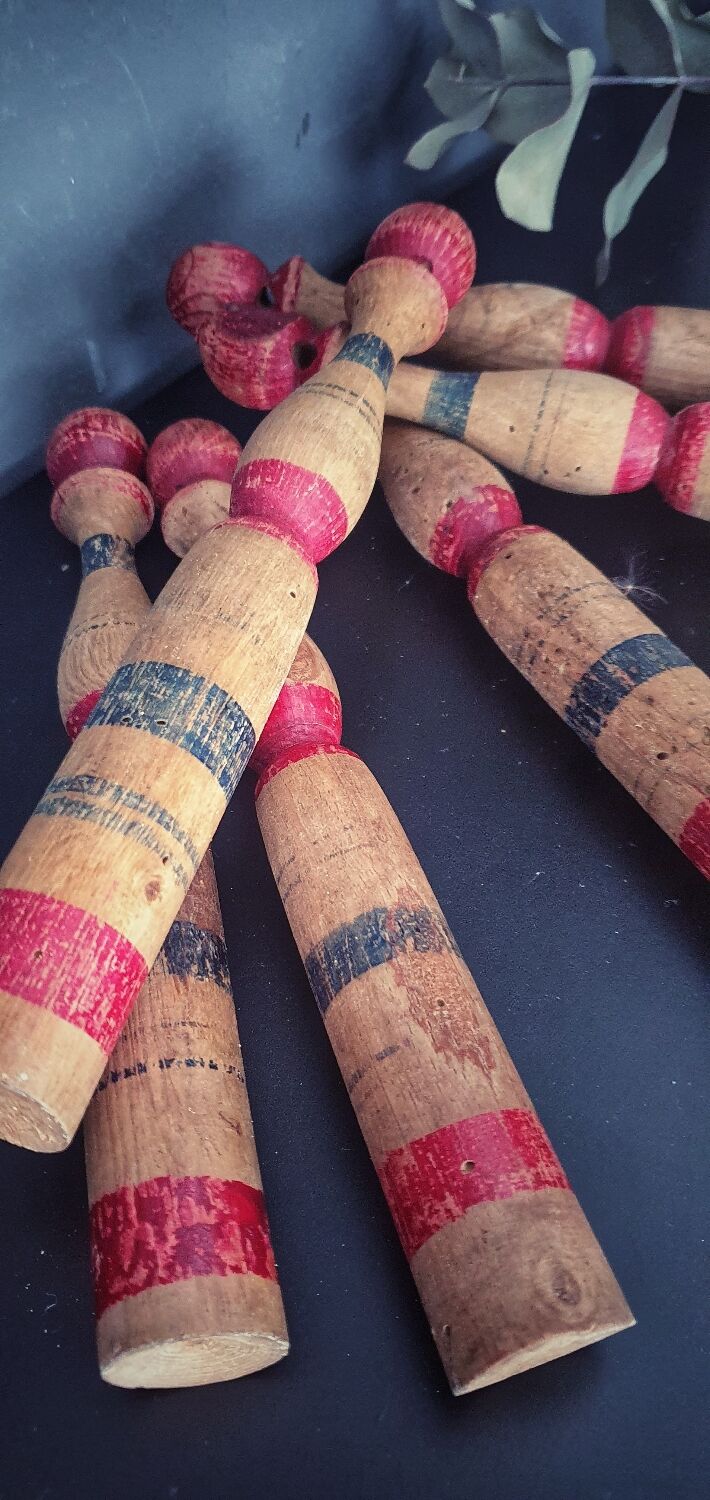 Set of 6 old wooden pins