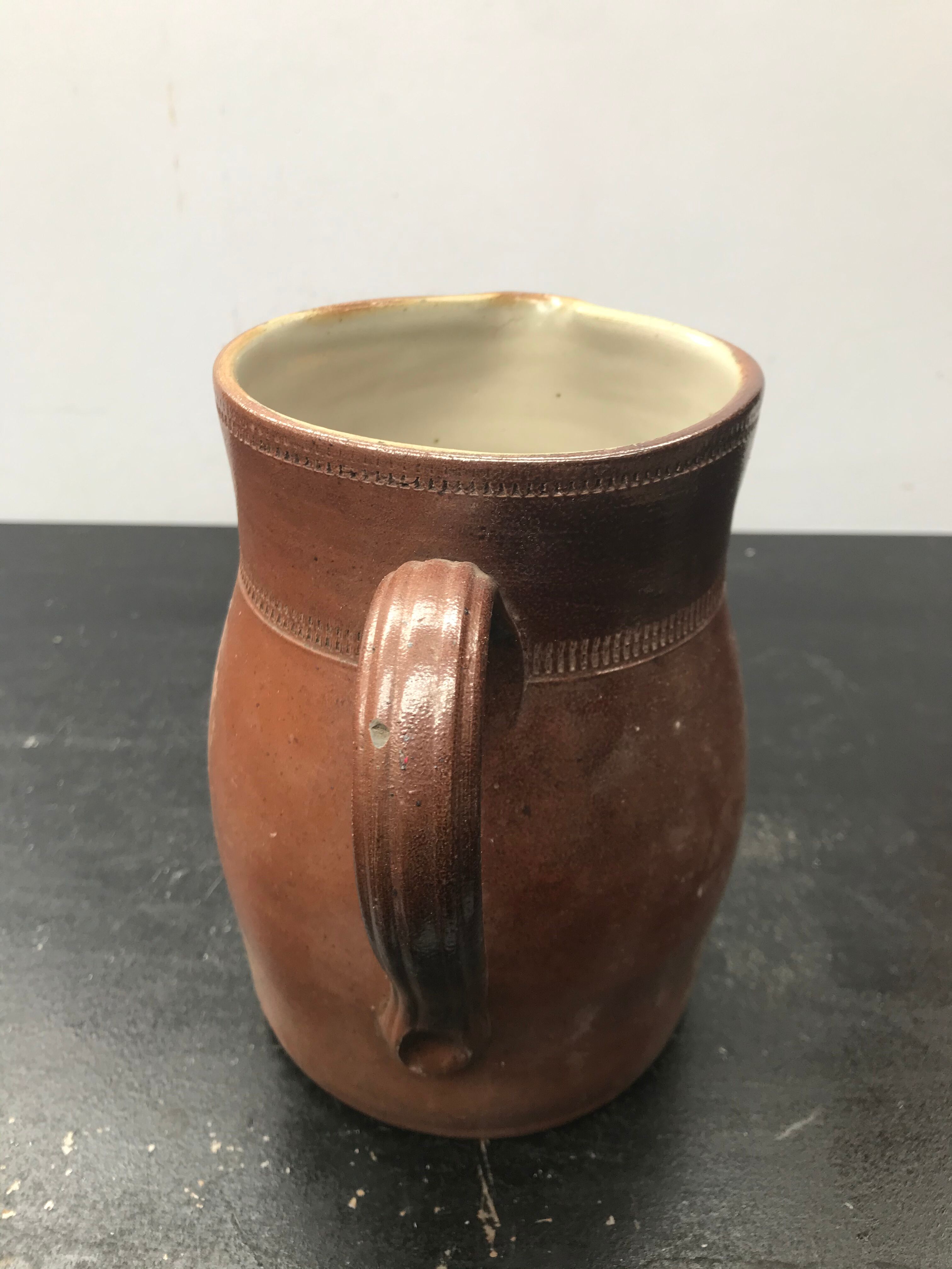 Former pitcher brown sandstone interior white 70s vintage